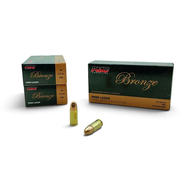 PMC Bronze 9mm Luger 115 Grain FMJ Ammunition, 150 Rounds