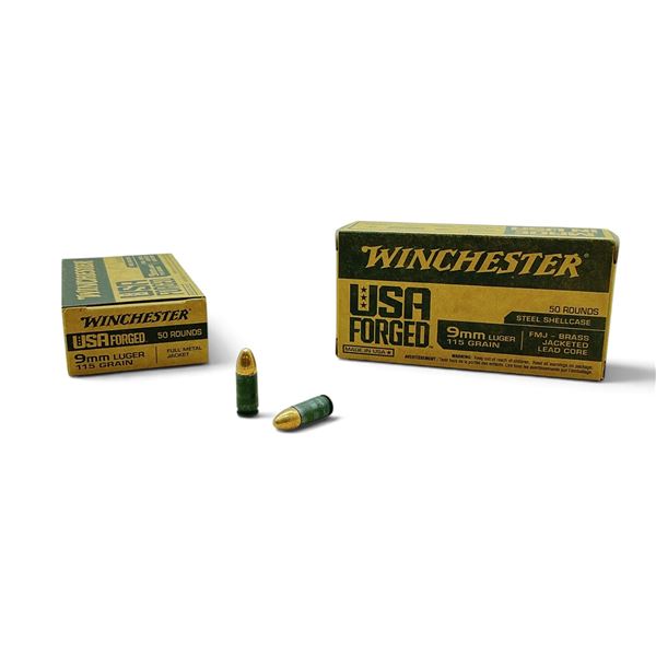 Winchester USA Forged 9mm Luger 115 Grain FMJ Ammunition, 100 Rounds