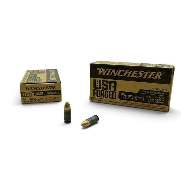 Winchester Usa Forged 9mm 115 Grain FMJ, Ammunition, 100 Rounds