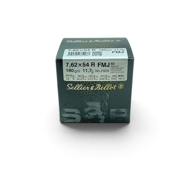 Sellier and Bellot 7.62x54 R, 180 Grain FMJ Ammunition, 50 Rounds
