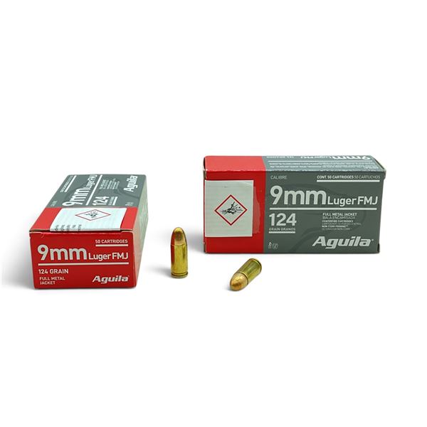 Aguila 9mm, 124 Grain FMJ Ammunition, 100 Rounds