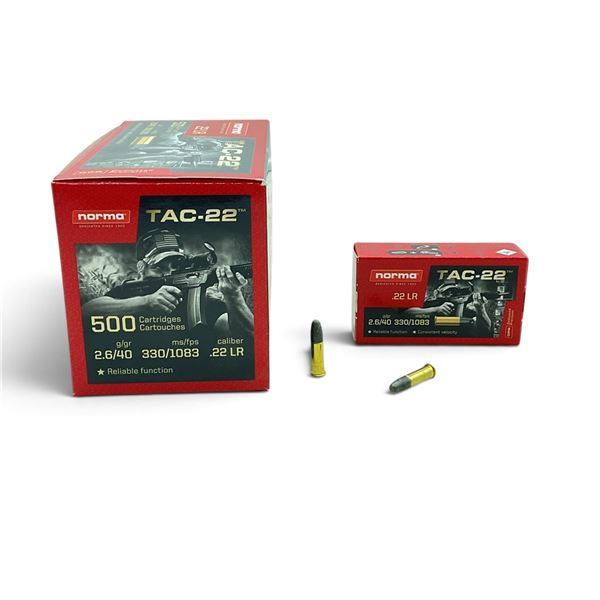 Norma Tac- 22 22LR, 40 Grain LRN Ammunition, 500 Rounds
