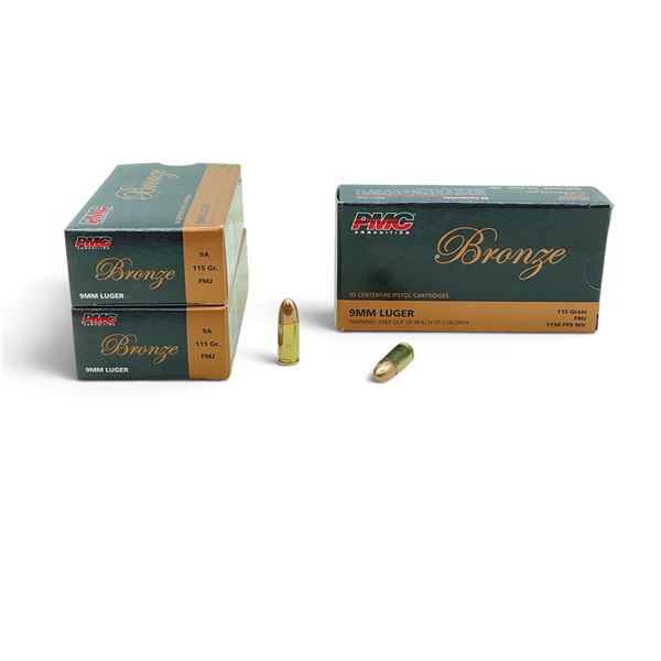 PMC Bronze 9mm, 115 Grain FMJ Ammunition, 150 Rounds