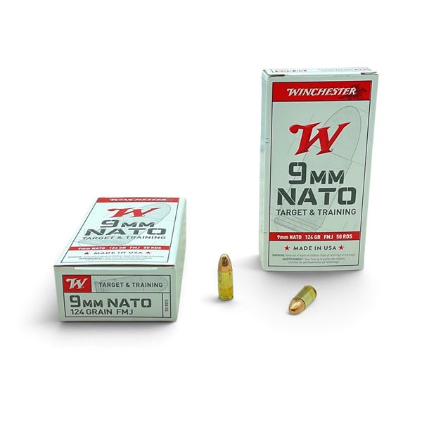 Winchester 9mm, 124 Grain FMJ Ammunition, 100 Rounds