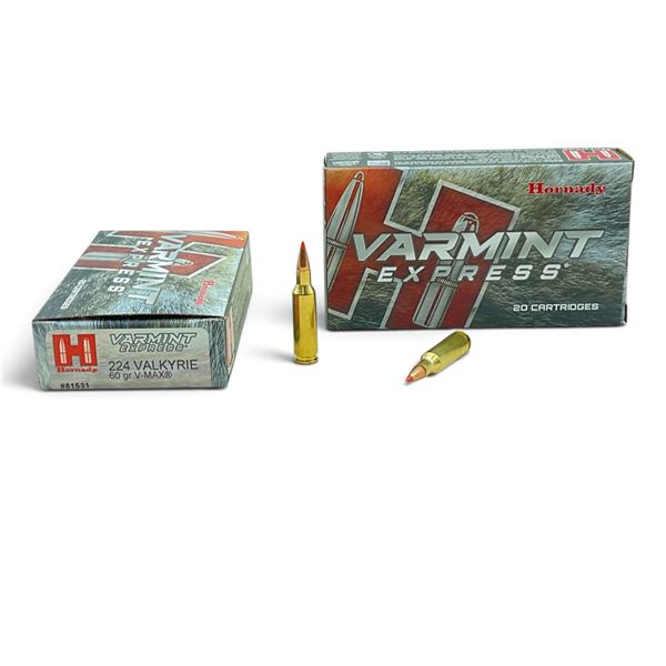 Hornady Varmint Express 224 Valkyrie 60 Grain V-Max Ammunition, 40 Rounds