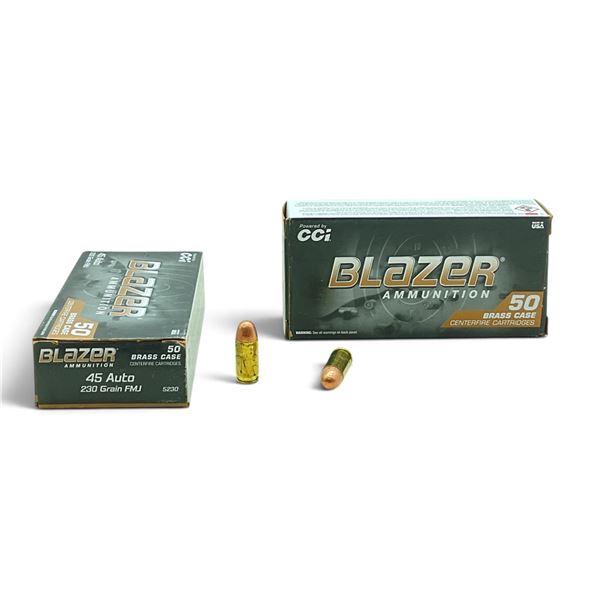 CCI Blazer 45 Auto, 230 Grain FMJ Ammunition, 100 Rounds
