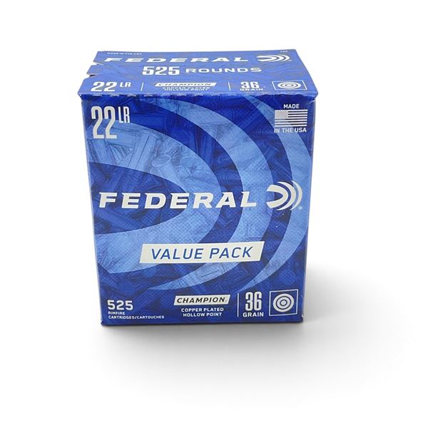 Federal Champion 22LR, 36 Grain Copper Plated HP Ammunition, 525 Rounds