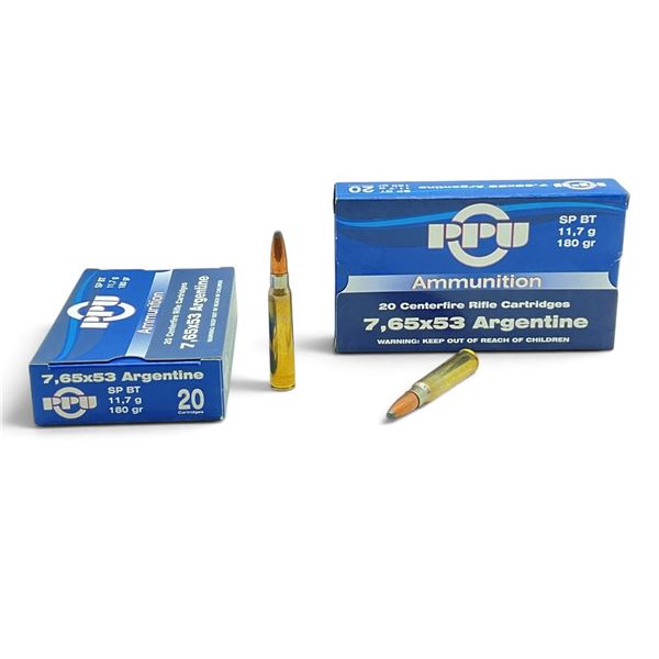 PPU 7.65X53 Argentine 180 Grain SPBT Ammunition, 40 Rounds
