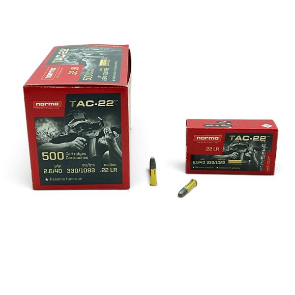 Norma Tac-22 22LR, 40 Grain LRN Ammunition, 500 Rounds