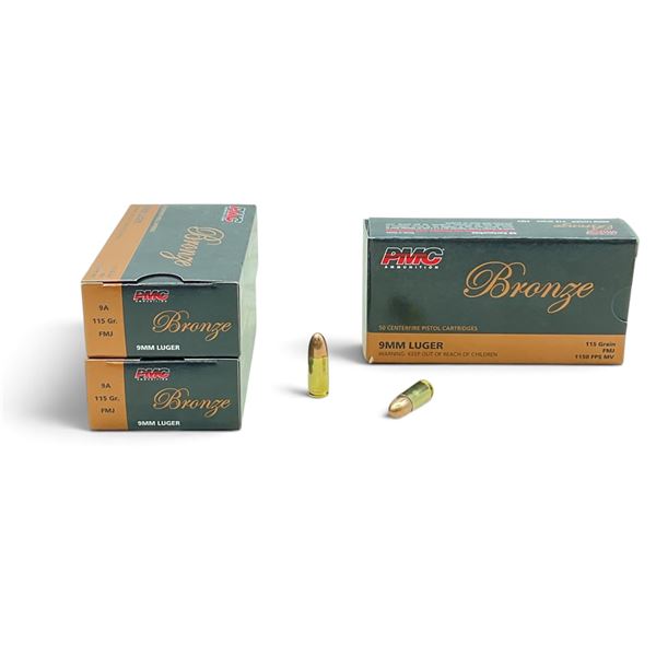 PMC Bronze 9mm, 115 Grain FMJ Ammunition, 150 Rounds