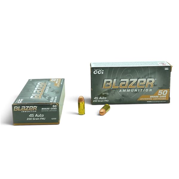 CCI Blazer 45 Auto, 230 Grain FMJ Ammunition, 100 Rounds