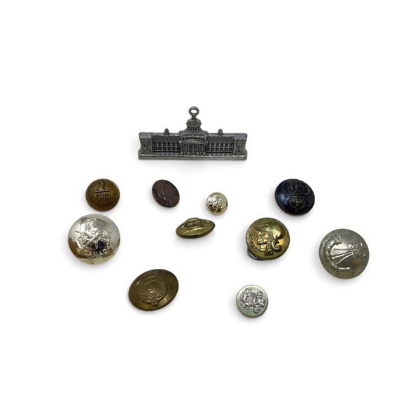 Military Buttons, Dominion Marksmen Lapel Pin and Kingston Ornament