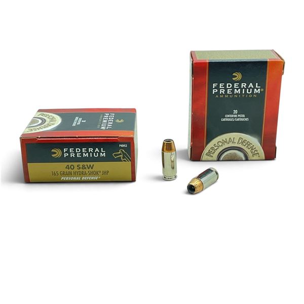 Federal Premium 40 S&W, 165 Grain Hydra-Shok JHP Ammunition, 40 Rounds