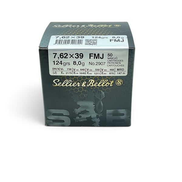 Sellier and Bellot 7.62x39 124 Grain FMJ Ammunition, 50 Rounds