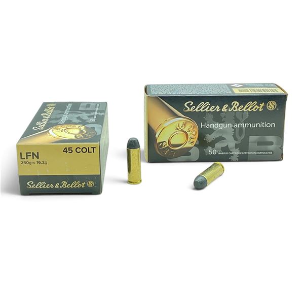 Sellier and Bellot 45 Colt, 250 Grain LFN Ammunition, 100 Rounds