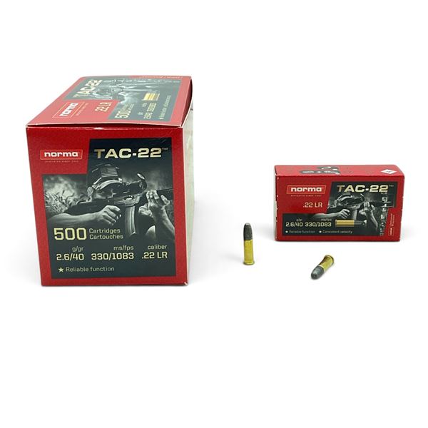 Norma Tac-22 22LR, 40 Grain LRN Ammunition, 500 Rounds