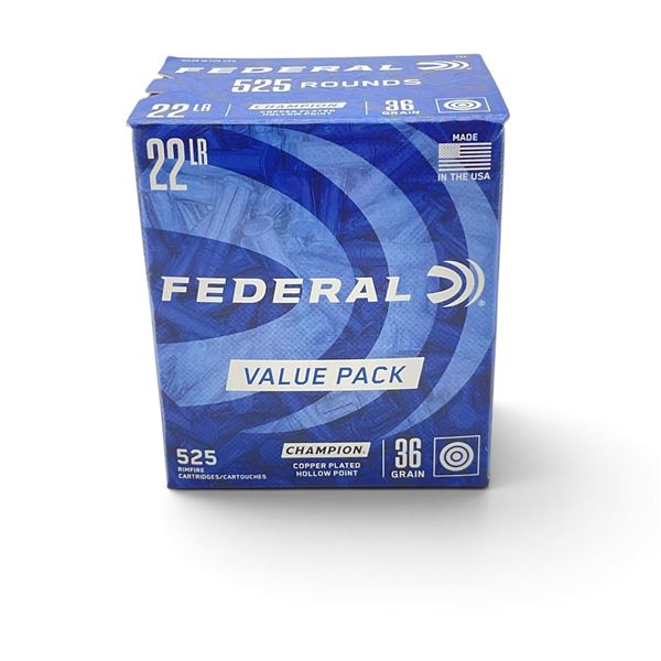 Federal Champion 22LR, 36 Grain Copper Platted HP Ammunition, 525 Rounds