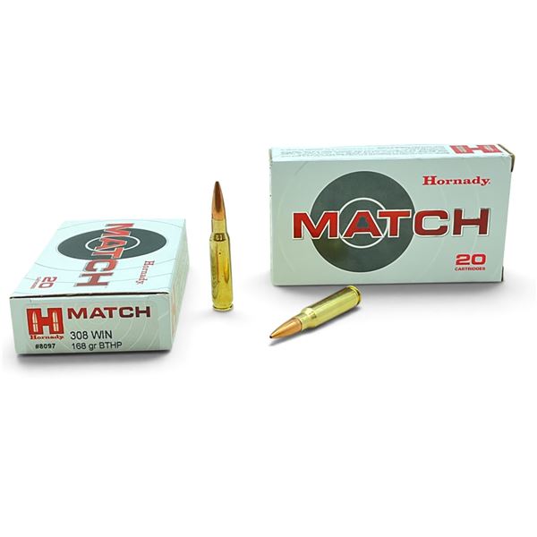 Hornady Match 308 Win, 168 Grain BTHP Ammunition, 40 Rounds