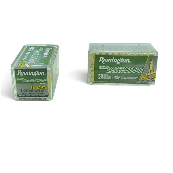 Remington Premier Magnum Rimfire 17HMR, 17 Grain Accutip-V BT Ammunition, 100 Rounds