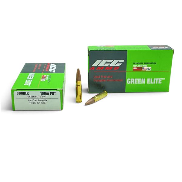 ICC Green Elite Frangible 300 BLK, 100 Grain PNT Ammunition, 40 Rounds