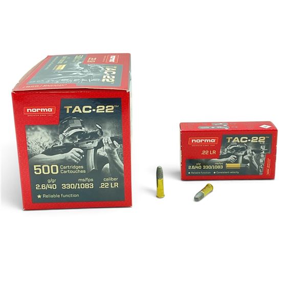 NormaTac-22 22LR, 40 Grain LRN Ammunition, 500 Rounds