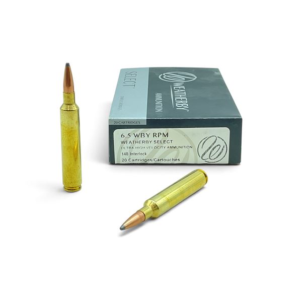 Weatherby 6.5 WBY RPM, 140 Grain Interlock Ammunition, 20 Rounds