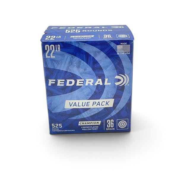 Federal Champion 22LR, 36 Grain Copper Platted HP Ammunition, 525 Rounds