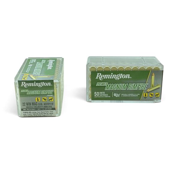 Remington Premier Magnum Rimfire 22 Win Mag, 33 Grain Accutip-V Ammunition, 100 Rounds