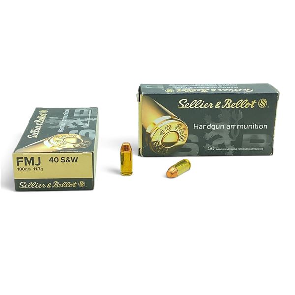 Sellier and Bellot 40 S&W, 180 Grain, FMJ Ammunition, 100 Rounds