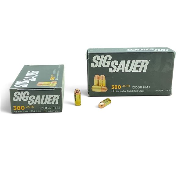 Sig Sauer 380 Auto, 100 Grain, FMJ Ammunition, 100 Rounds