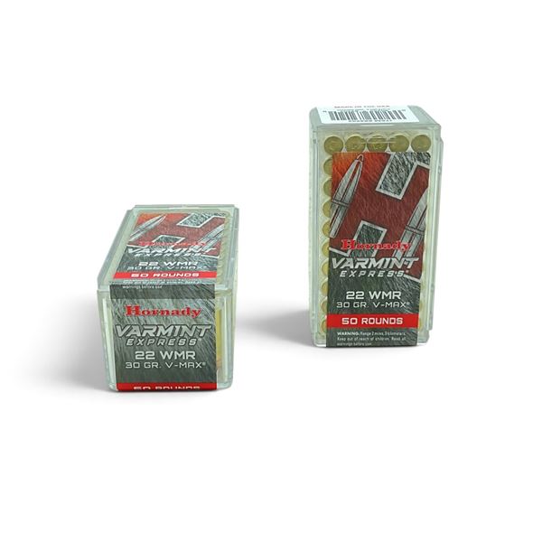 Hornady Varmint Express 22WMR, 30 Grain V-Max Ammunition, 100 Rounds