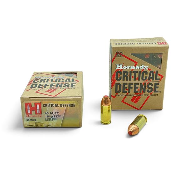 Hornady Critical Defense 45 Auto, 185 Grain FTX Ammunition, 40 Rounds