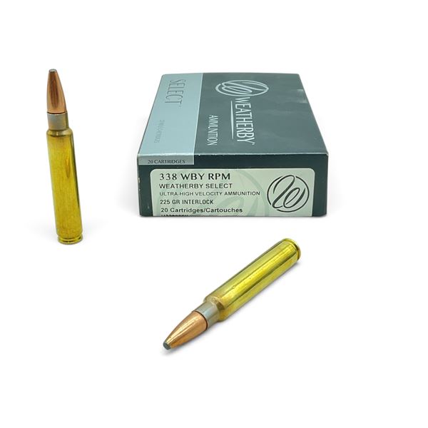 Weatherby 338 WBY RPM, 225 Grain Interlock Ammunition, 20 Rounds