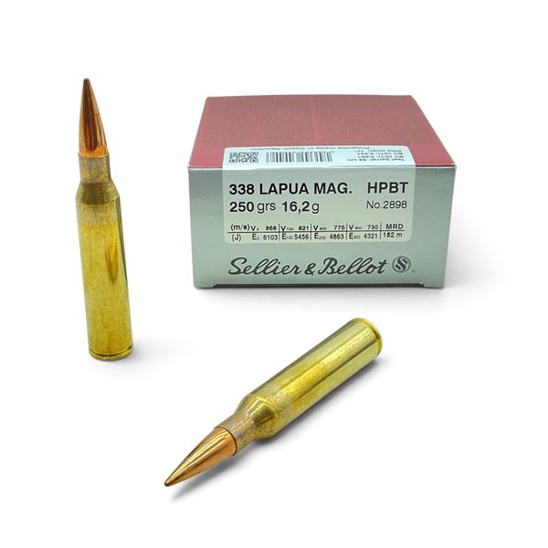 Sellier and Bellot 338 Lapua Mag, 250 Grain HPBT Ammunition, 10 Rounds