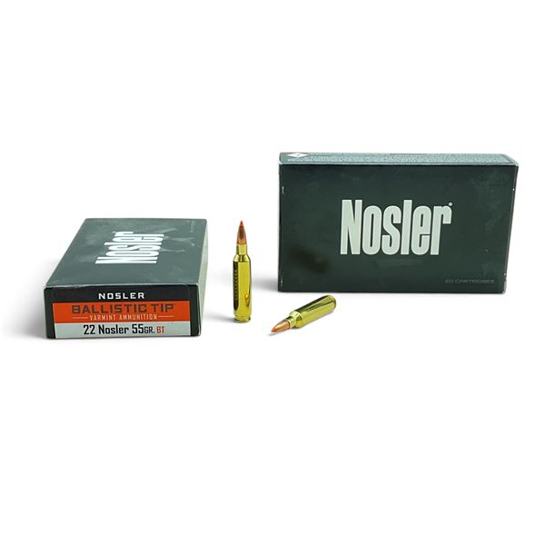 Nosler Ballistic Tip 22 Nosler, 55 Grain BT Ammunition, 40 Rounds