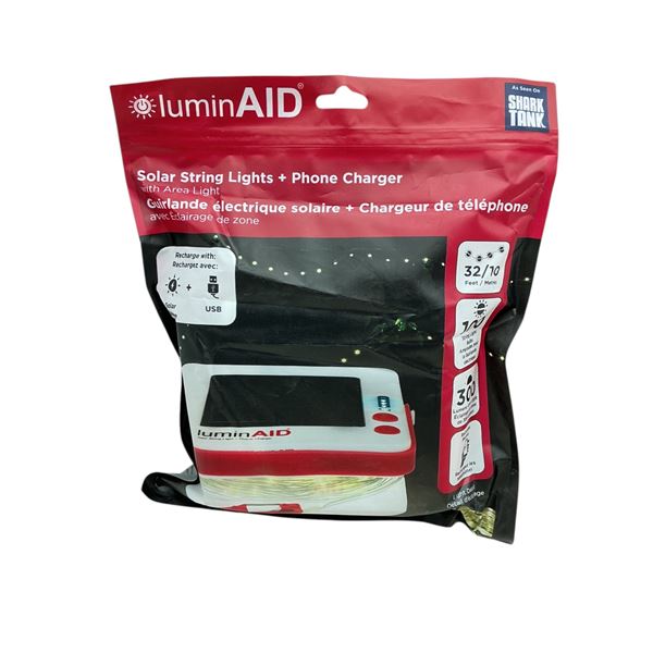 LuminAid Solar String Lights and Phone Charger with Area Light (300 Lumen), New