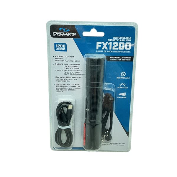 Cyclops FX1200 Rechargeable Pocket Flashlight 1200 Lumens, New