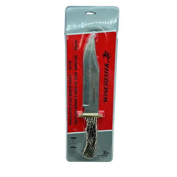 Winchester Simulated Stag Bowie Knife, 13.75" Fixed Blade Knife with Belt Sheath, New