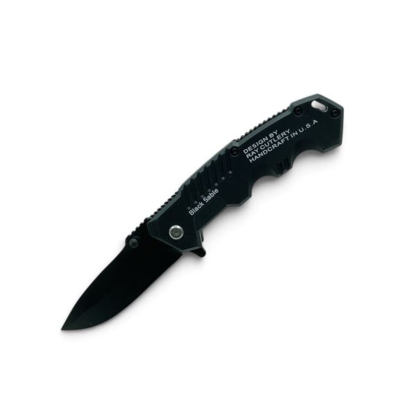 Ray Cutlery Black Sable Folding 3.5" Blade Knife with Belt Clip, New