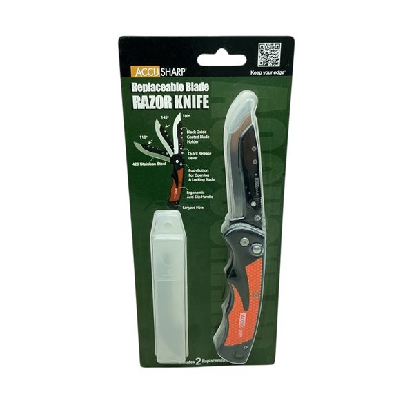 Accusharp Replaceable Blade Razor Knife 4" Folding Blade comes with 2 Replaceable Blades