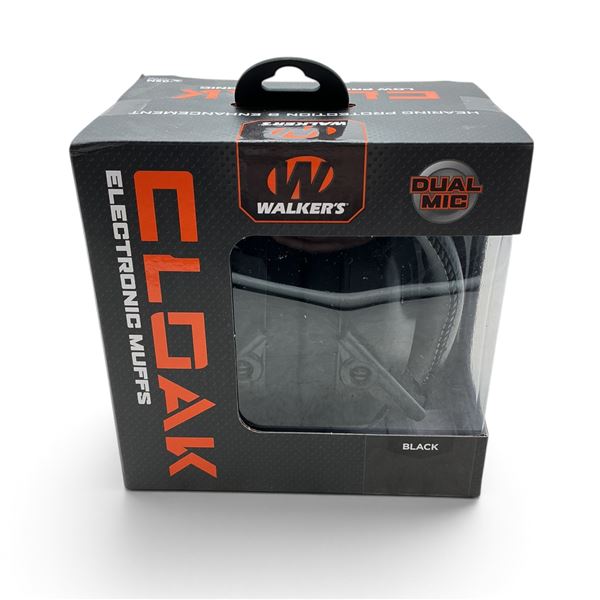 Walkers Cloak Dual Mic Electronic Black Muffs, New