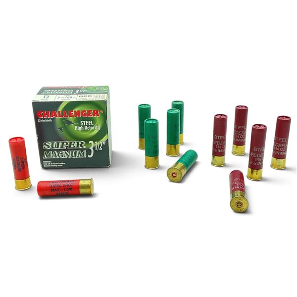 Assorted 12 Ga 3 1/2" Steel Ammunition, BBB 25 Rounds, 10 Rds Other