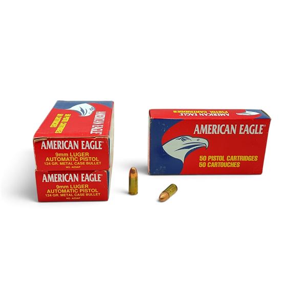 Federal American Eagle 9 mm 124 Grain FMJ Ammunition, 150 Rounds