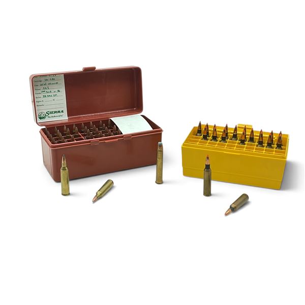 Reloaded 22-250 Rem Ammunition, Approx 54 Rounds in 2 Containers