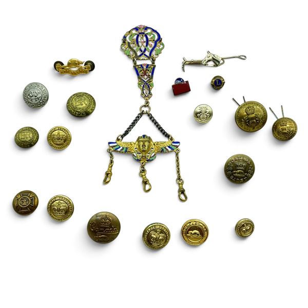 Assorted Jewelry, Buttons, and Insignia