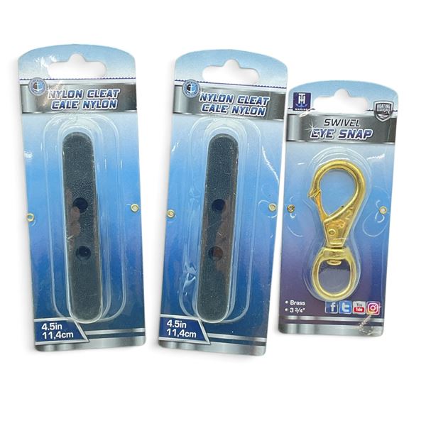 Blue Dog Marine Nylon Cleat X 2 and Swivel Eye Snap, New