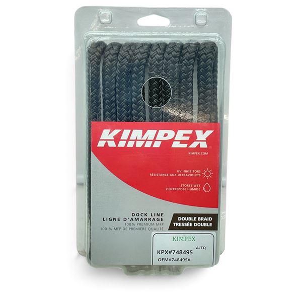 Kimpex Double Braid Dock Line, 1/2" X 15', Black, New
