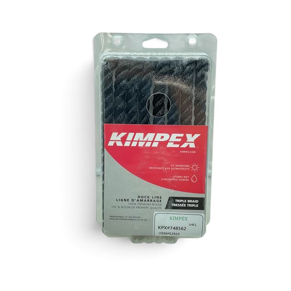 Kimpex Triple Braid Dock Line, 1/2" X 15', Black, New