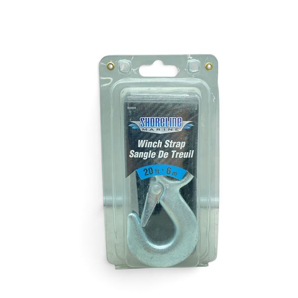 Shoreline Marine Winch Strap, 2" X 20' with Heavy Duty Plated Hook, New