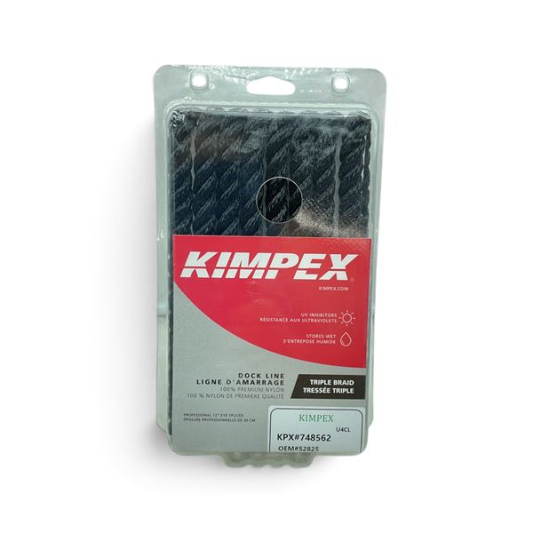 Kimpex Triple Braid Dock Line, 1/2" X 15', Black, New